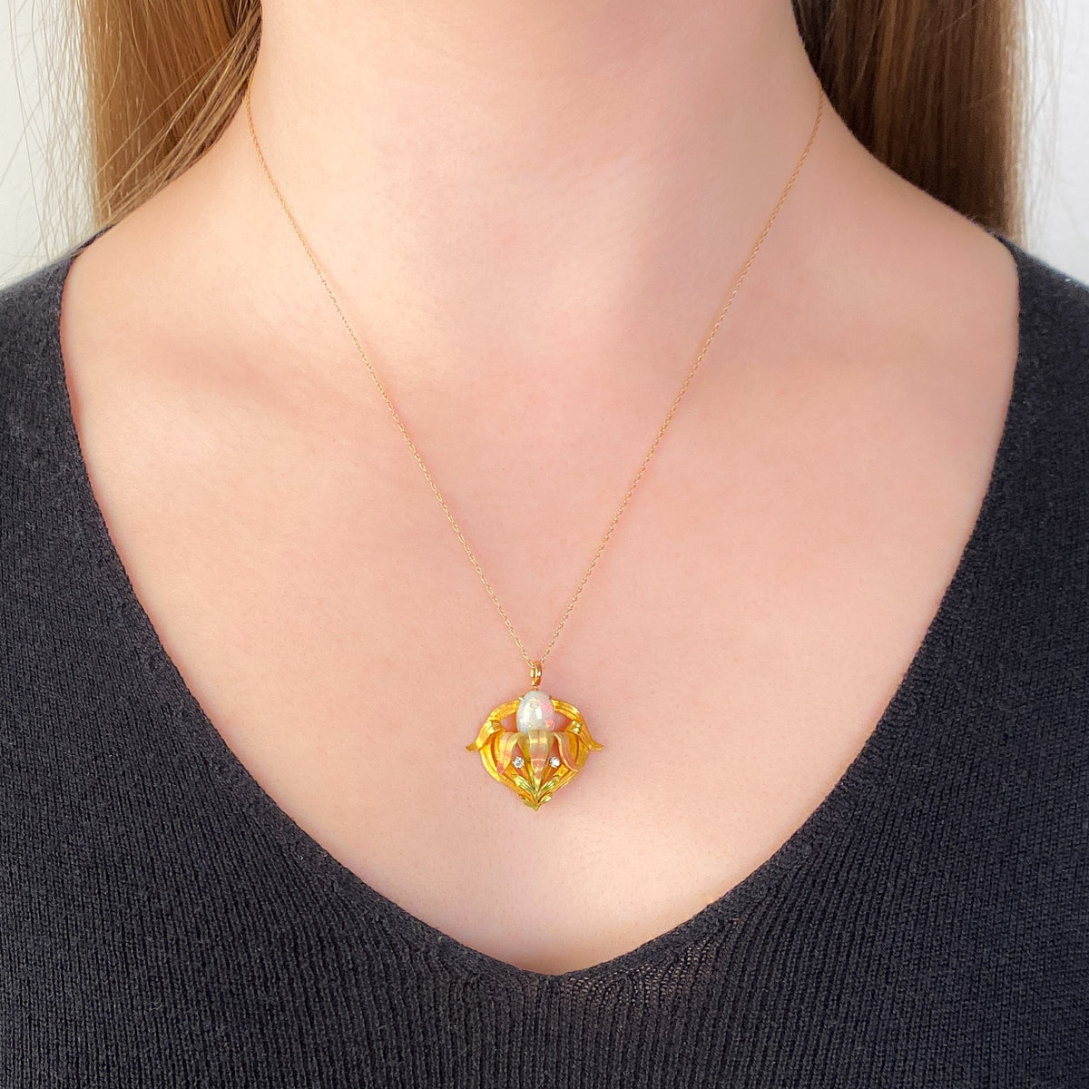 Antique Opal Flower Pendant of 14k Gold - Trademark Antiques