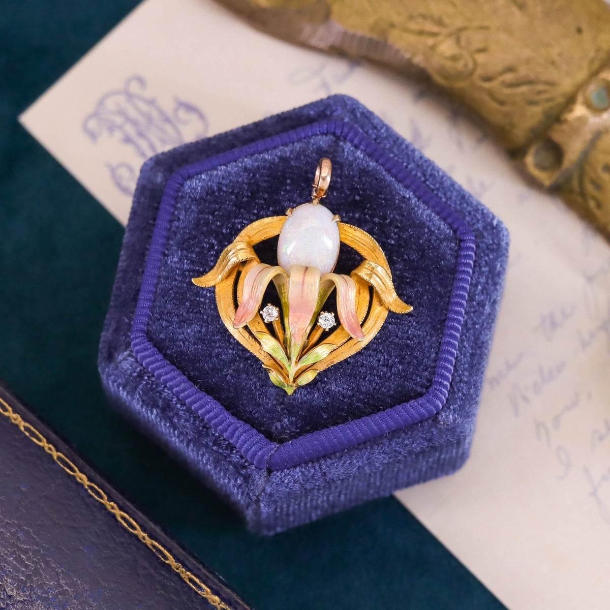 Antique Opal Flower Pendant of 14k Gold - Trademark Antiques