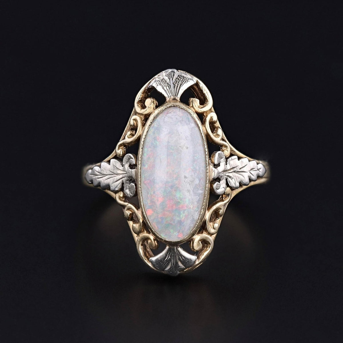 Antique Opal Ring of 14k Yellow and 18k White Gold - Trademark Antiques