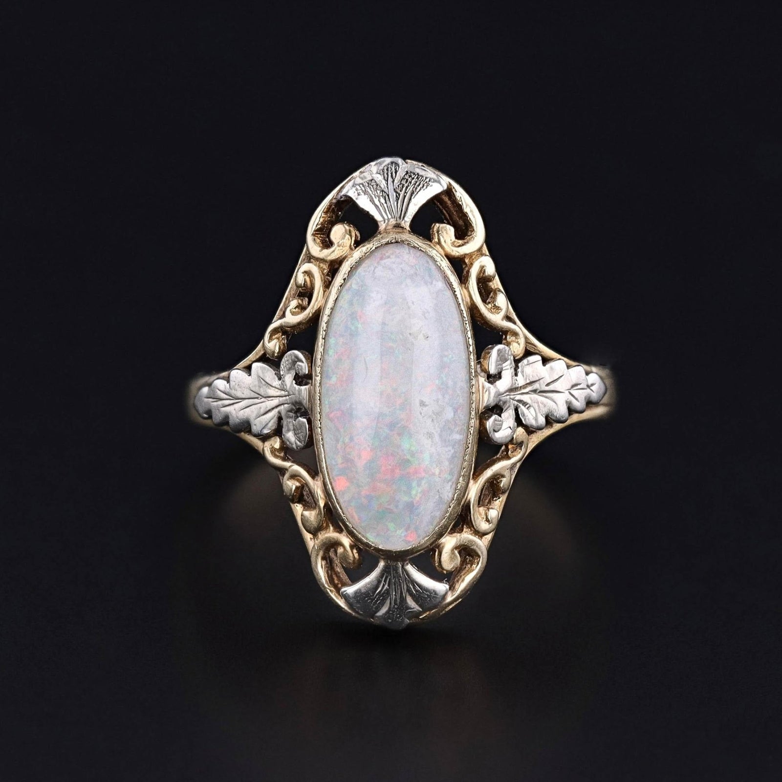 Antique Opal Ring of 14k Yellow and 18k White Gold - Trademark Antiques
