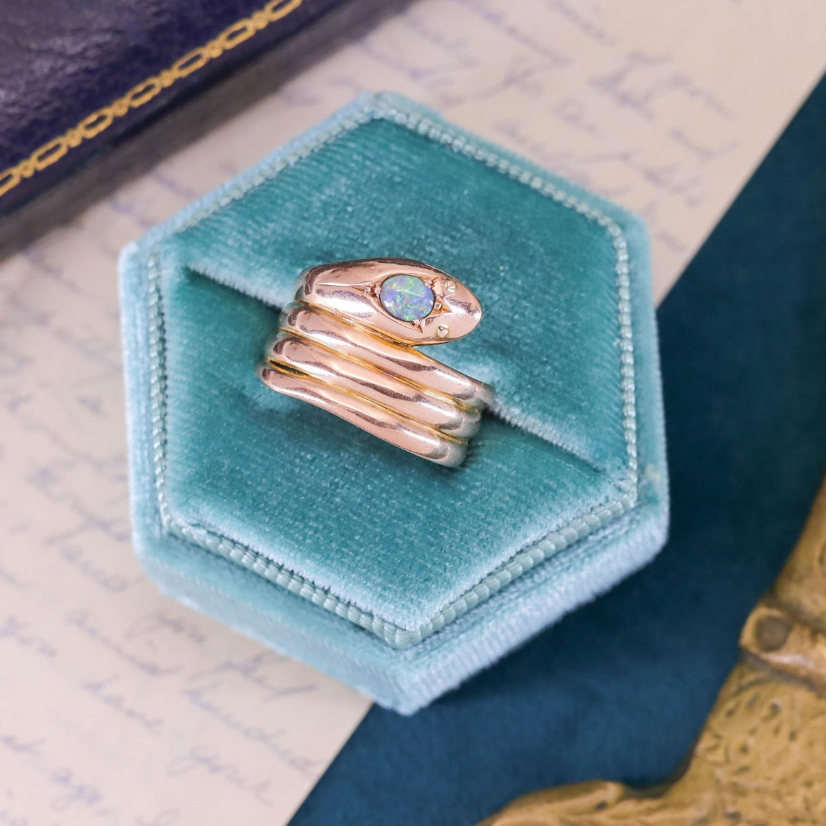 Antique Opal Snake Ring of 9ct Gold - Trademark Antiques