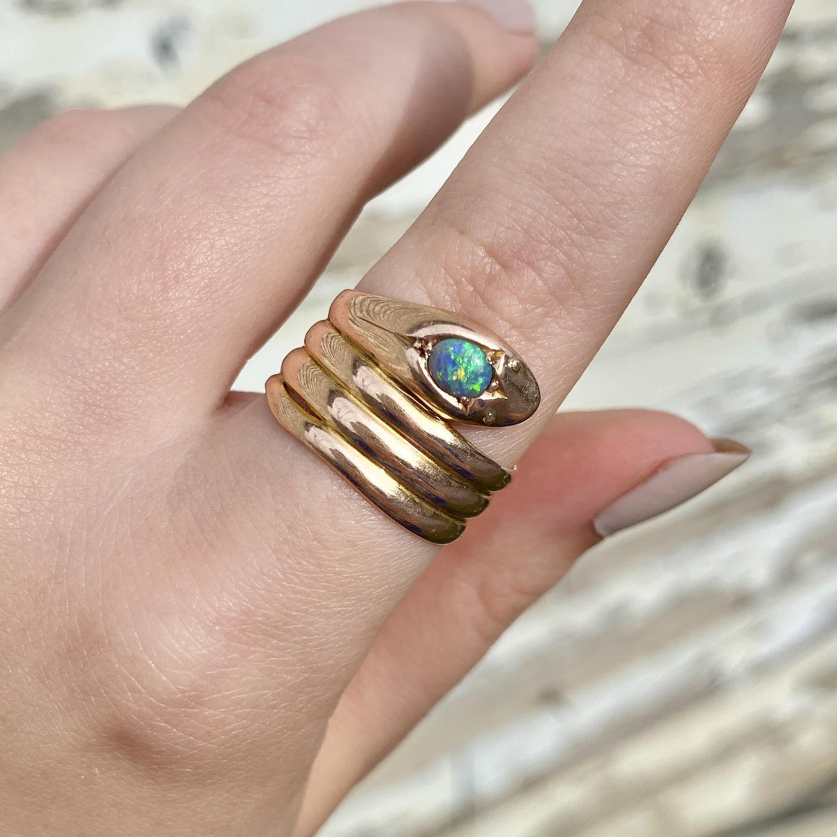Antique Opal Snake Ring of 9ct Gold - Trademark Antiques