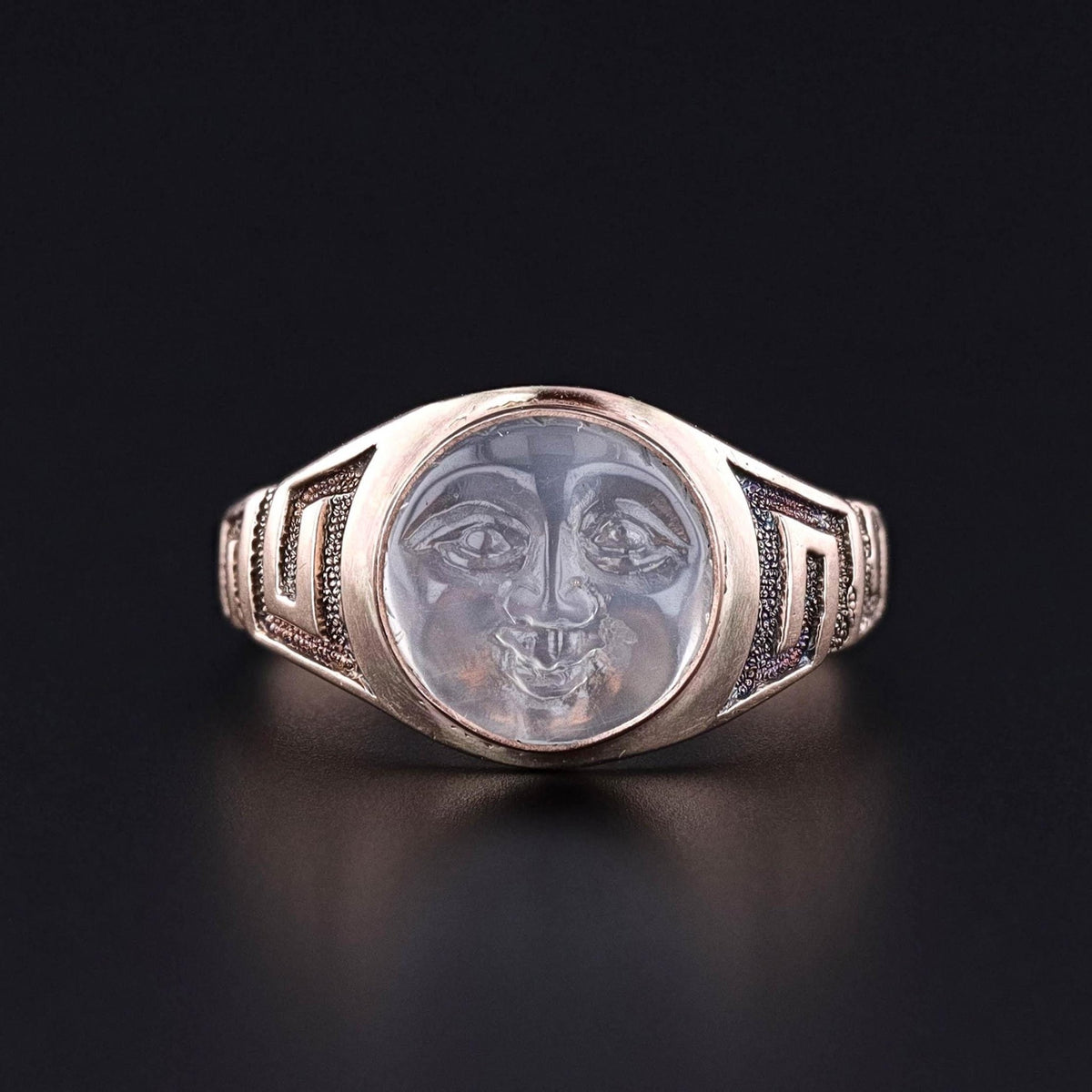 Antique Opalescent Glass Man in the Moon Ring of 8k Gold - Trademark Antiques