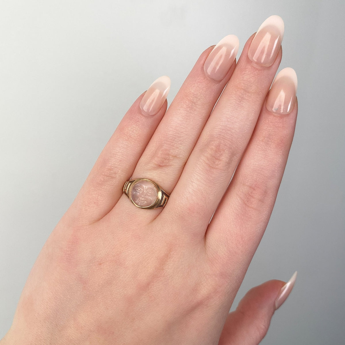 Antique Opalescent Glass Man in the Moon Ring of 8k Gold - Trademark Antiques