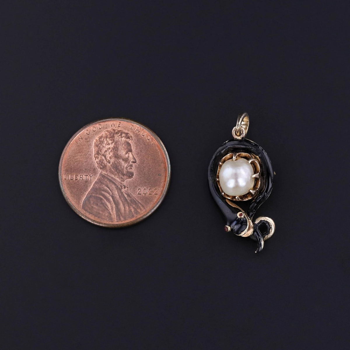 Antique Ouroboros Snake Pendant of Enamel Pearl and 12k Gold - Trademark Antiques