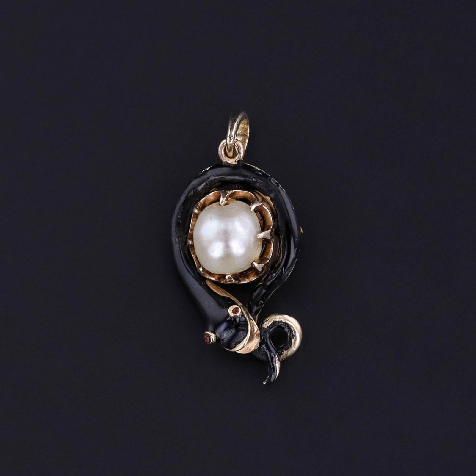Antique Ouroboros Snake Pendant of Enamel Pearl and 12k Gold - Trademark Antiques