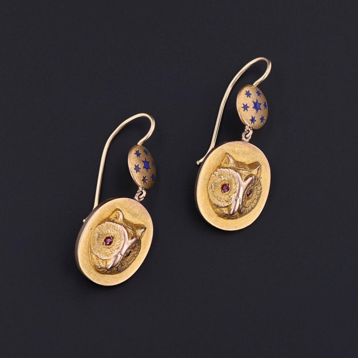 Antique Owl Conversion Earrings of 14k Gold - Trademark Antiques