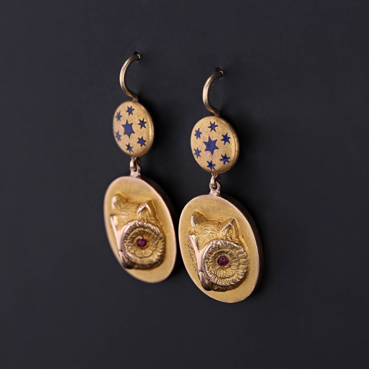 Antique Owl Conversion Earrings of 14k Gold - Trademark Antiques