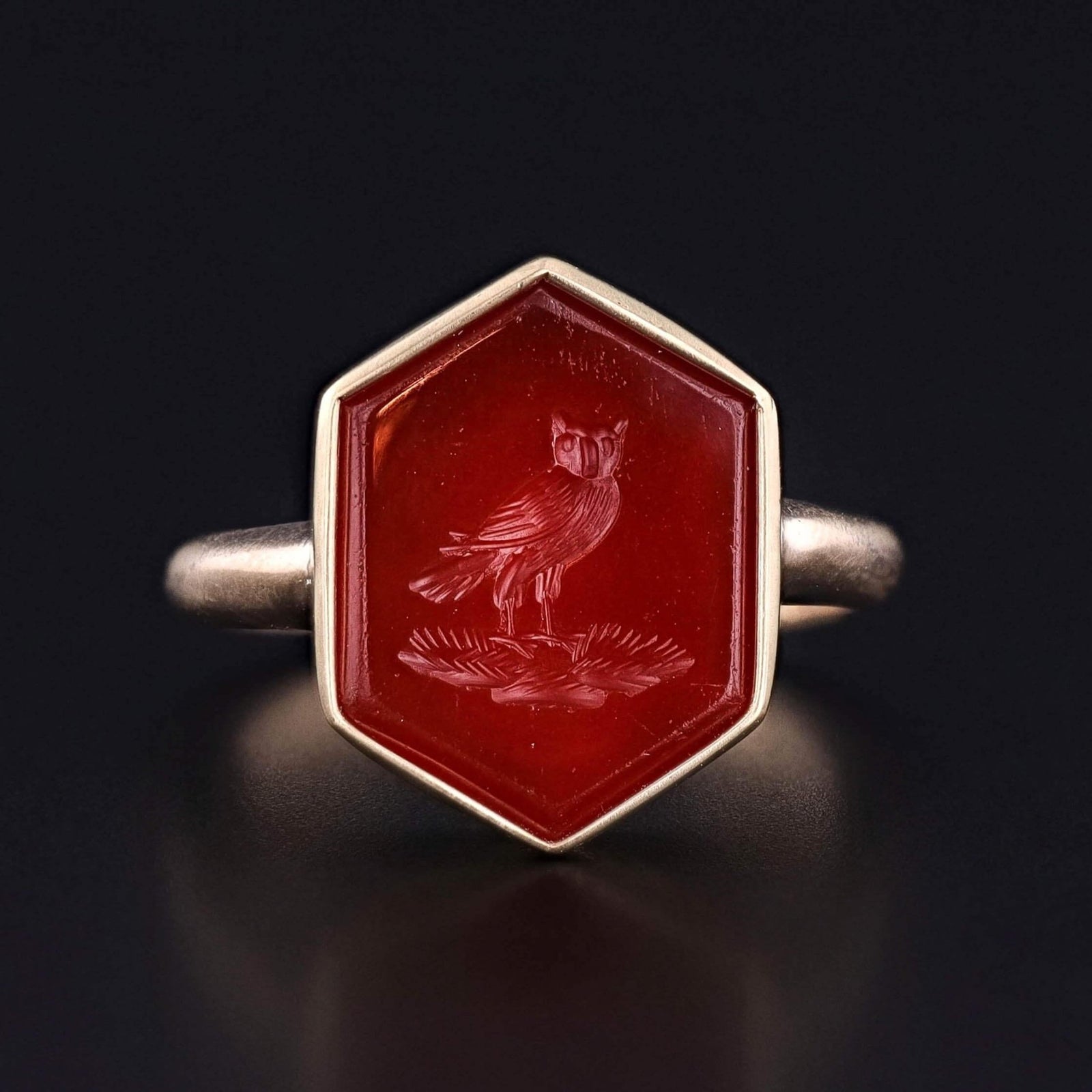 Antique Owl Signet Ring of 10k Gold - Trademark Antiques