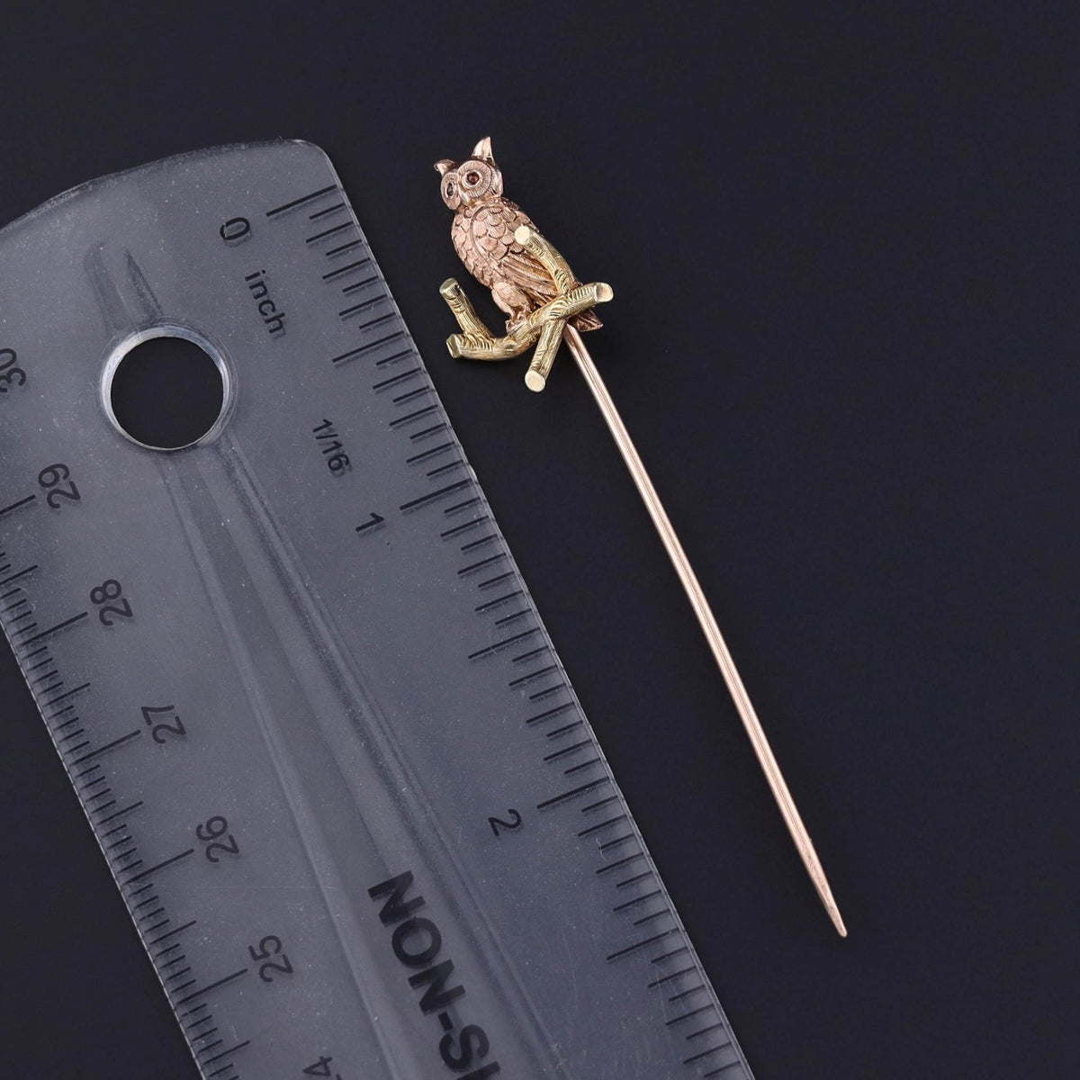 Antique Owl Stickpin of 14k Rose and Yellow Gold - Trademark Antiques