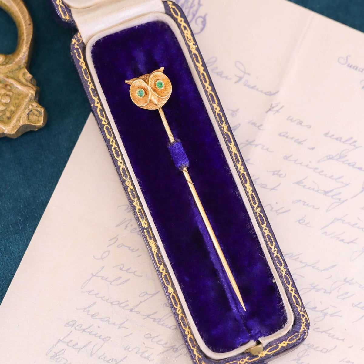 Antique Owl Stickpin of 18k Gold - Trademark Antiques