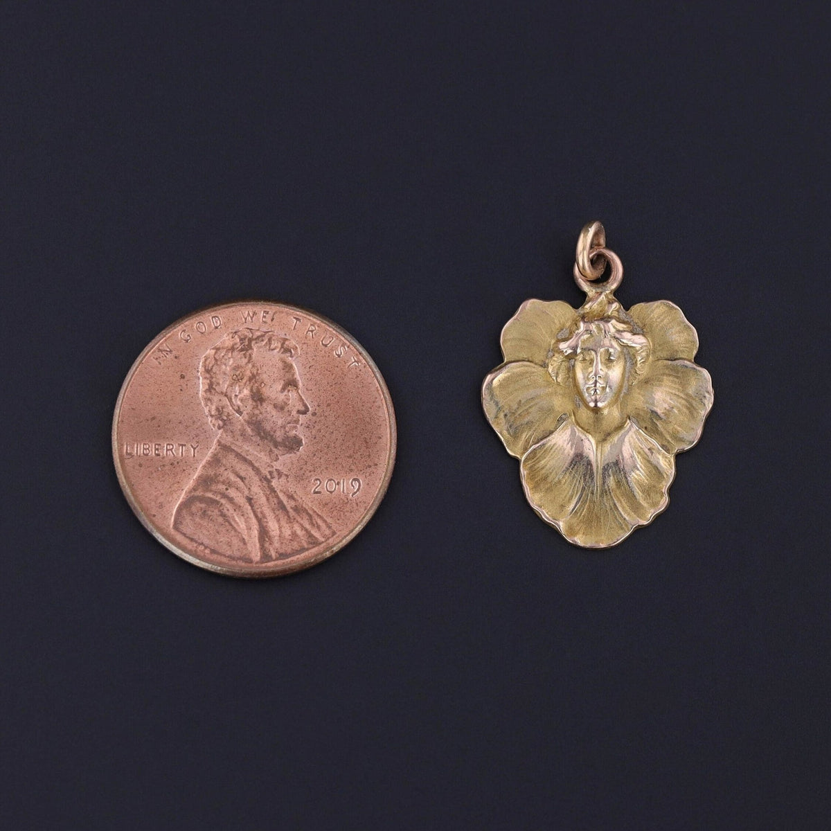 Antique Pansy Woman Charm of 10k Gold - Trademark Antiques