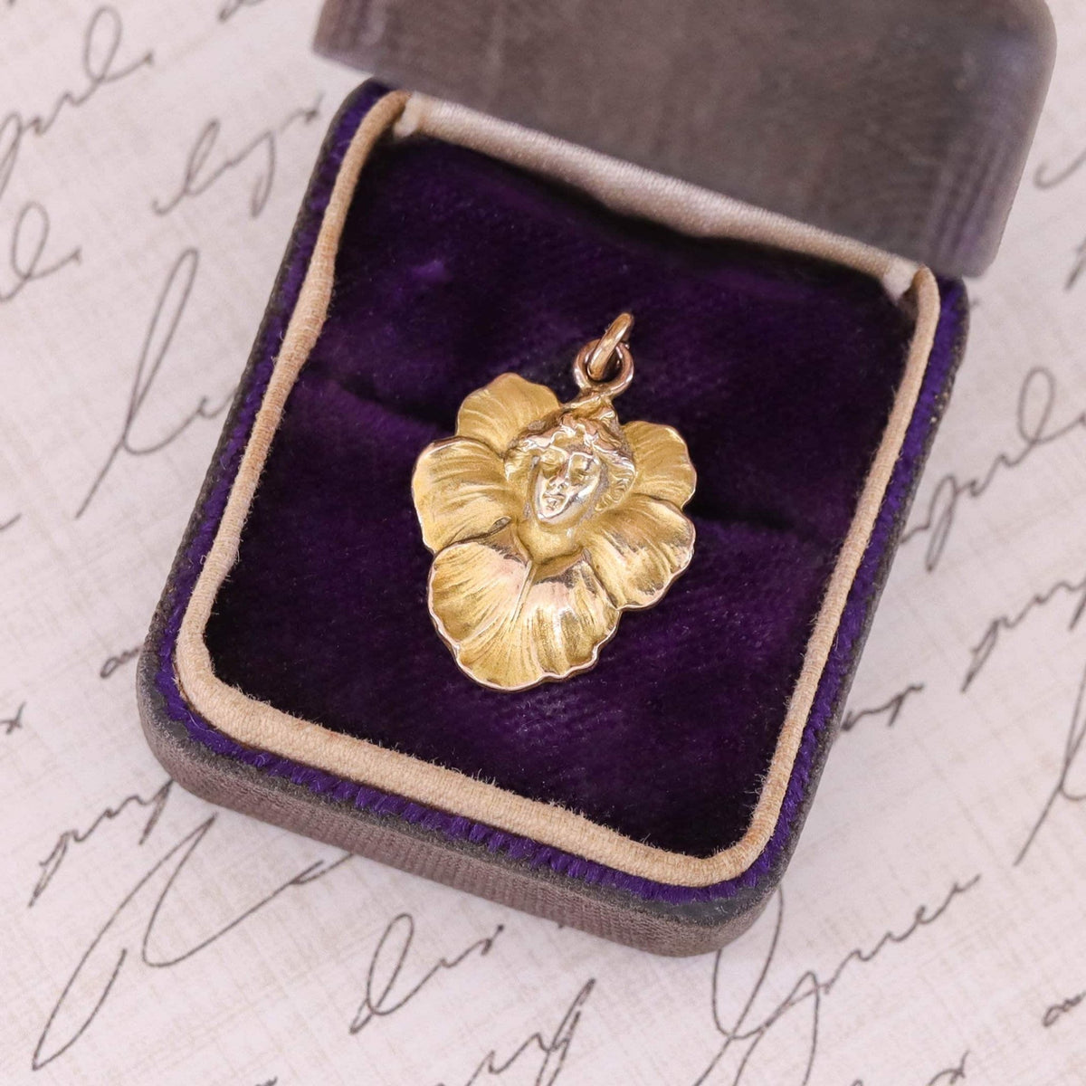 Antique Pansy Woman Charm of 10k Gold - Trademark Antiques