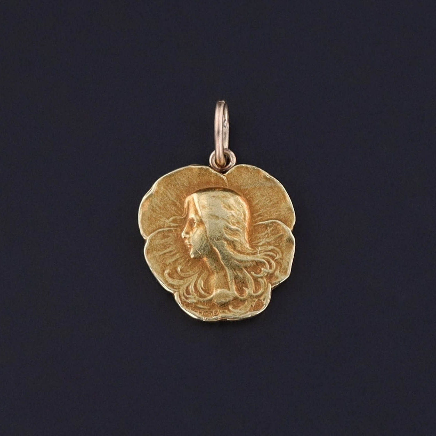 Antique Pansy Woman Charm of 18k Gold - Trademark Antiques