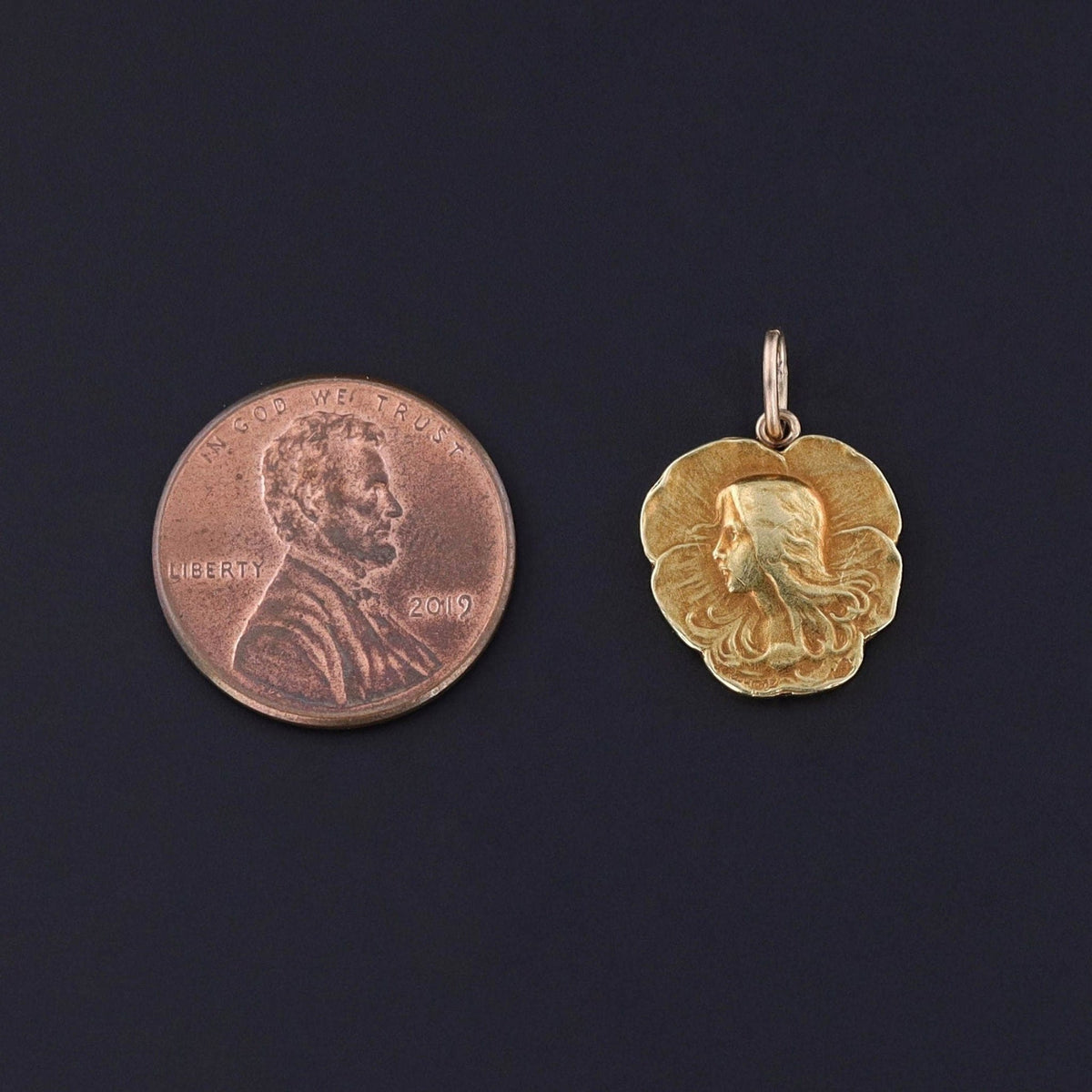 Antique Pansy Woman Charm of 18k Gold - Trademark Antiques