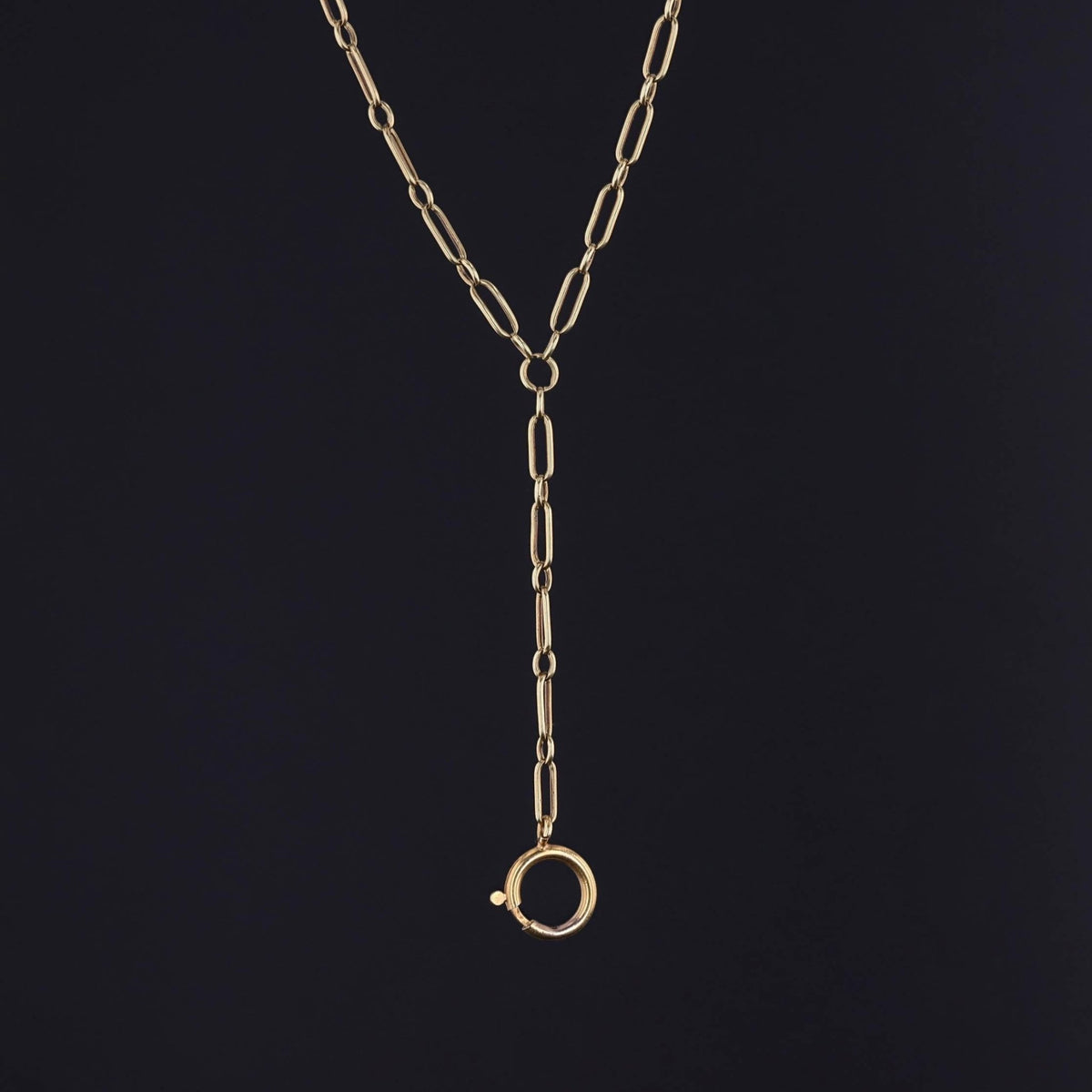Antique Paperclip Link Lariat Watch Chain Necklace of 14k Gold - Trademark Antiques