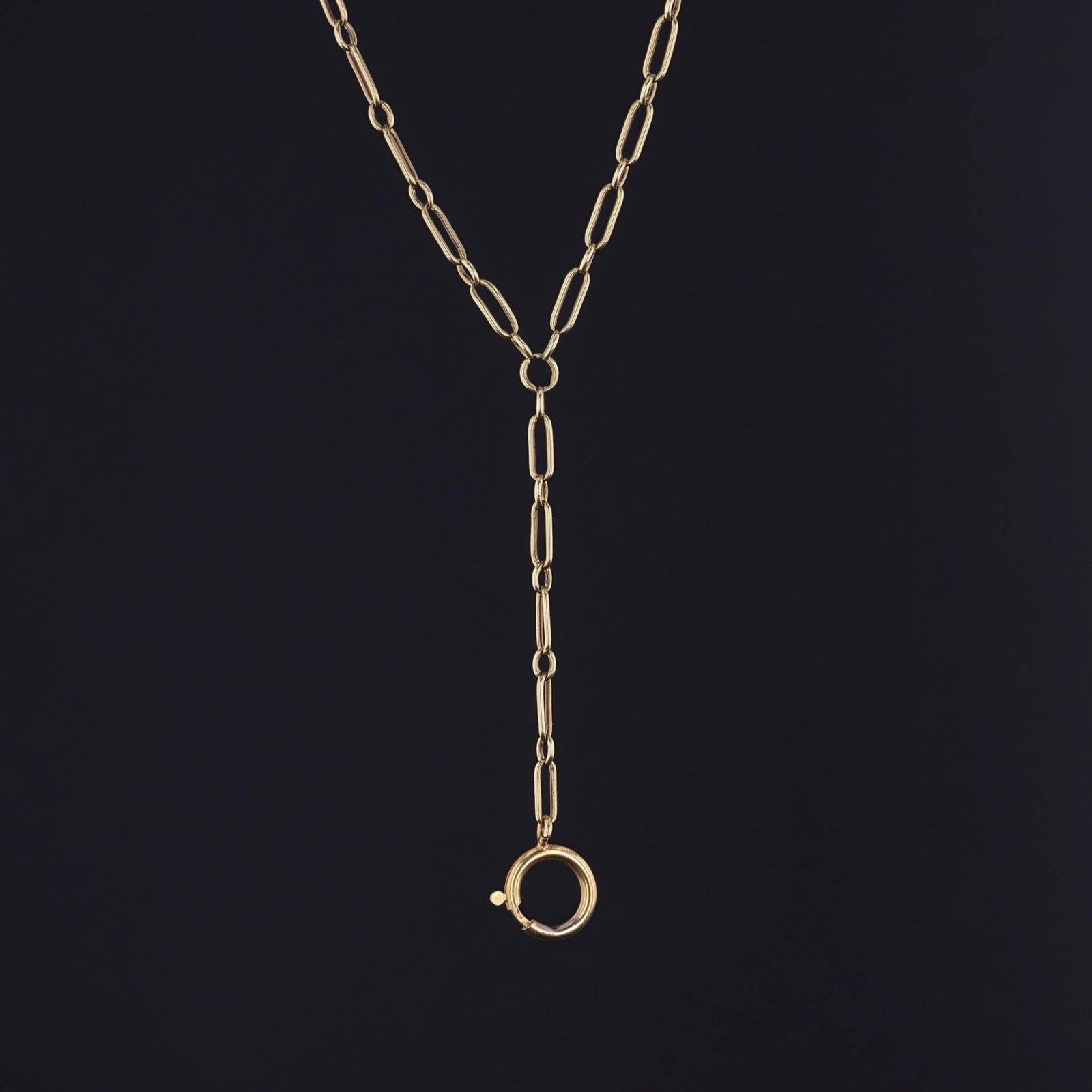 Antique Paperclip Link Lariat Watch Chain Necklace of 14k Gold - Trademark Antiques