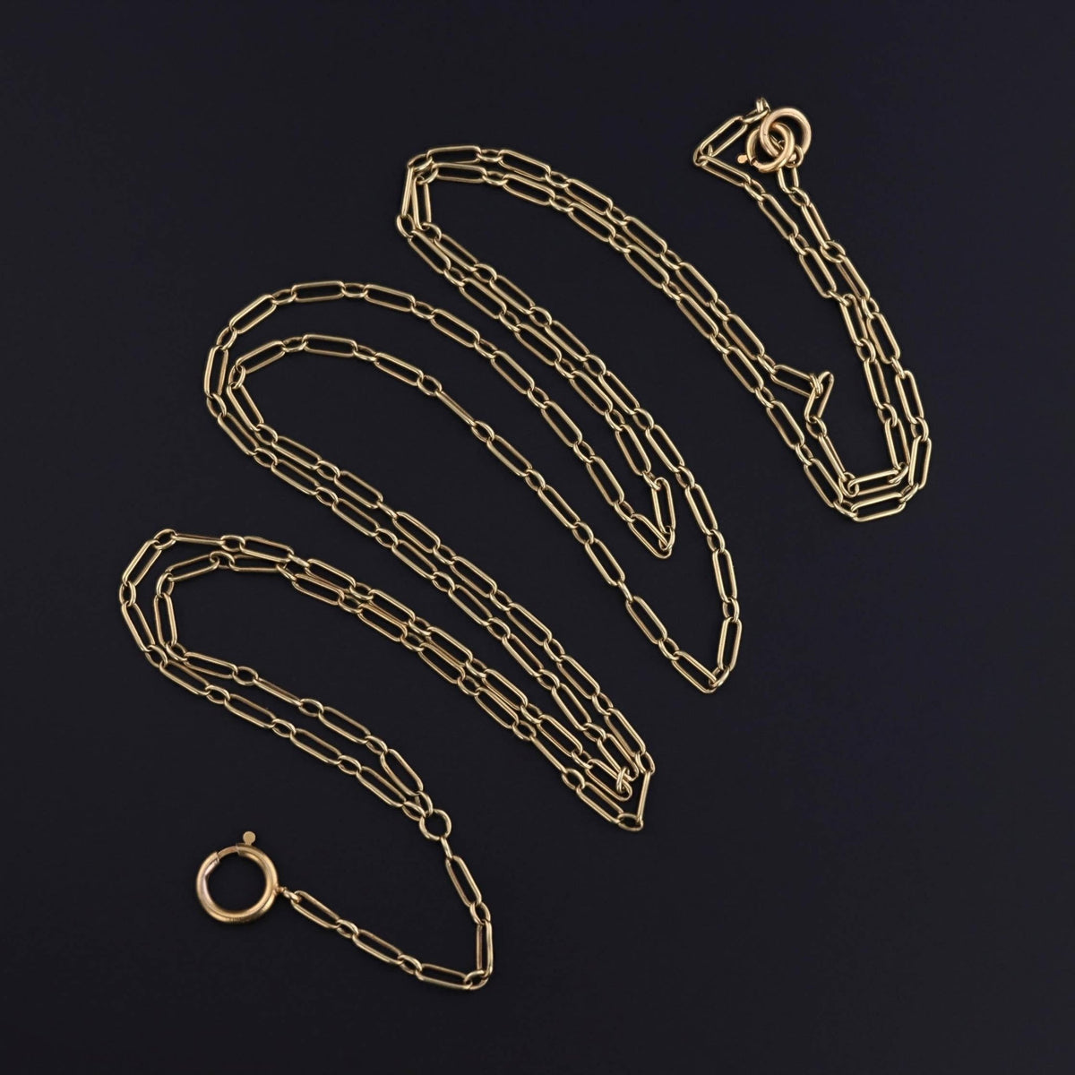 Antique Paperclip Link Lariat Watch Chain Necklace of 14k Gold - Trademark Antiques