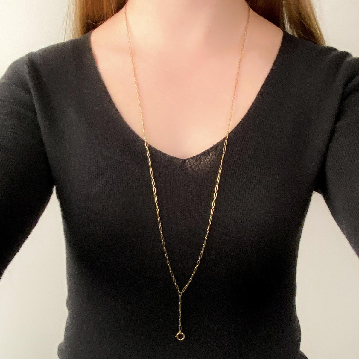 Antique Paperclip Link Lariat Watch Chain Necklace of 14k Gold - Trademark Antiques