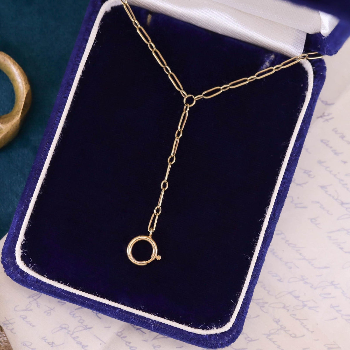 Antique Paperclip Link Lariat Watch Chain Necklace of 14k Gold - Trademark Antiques