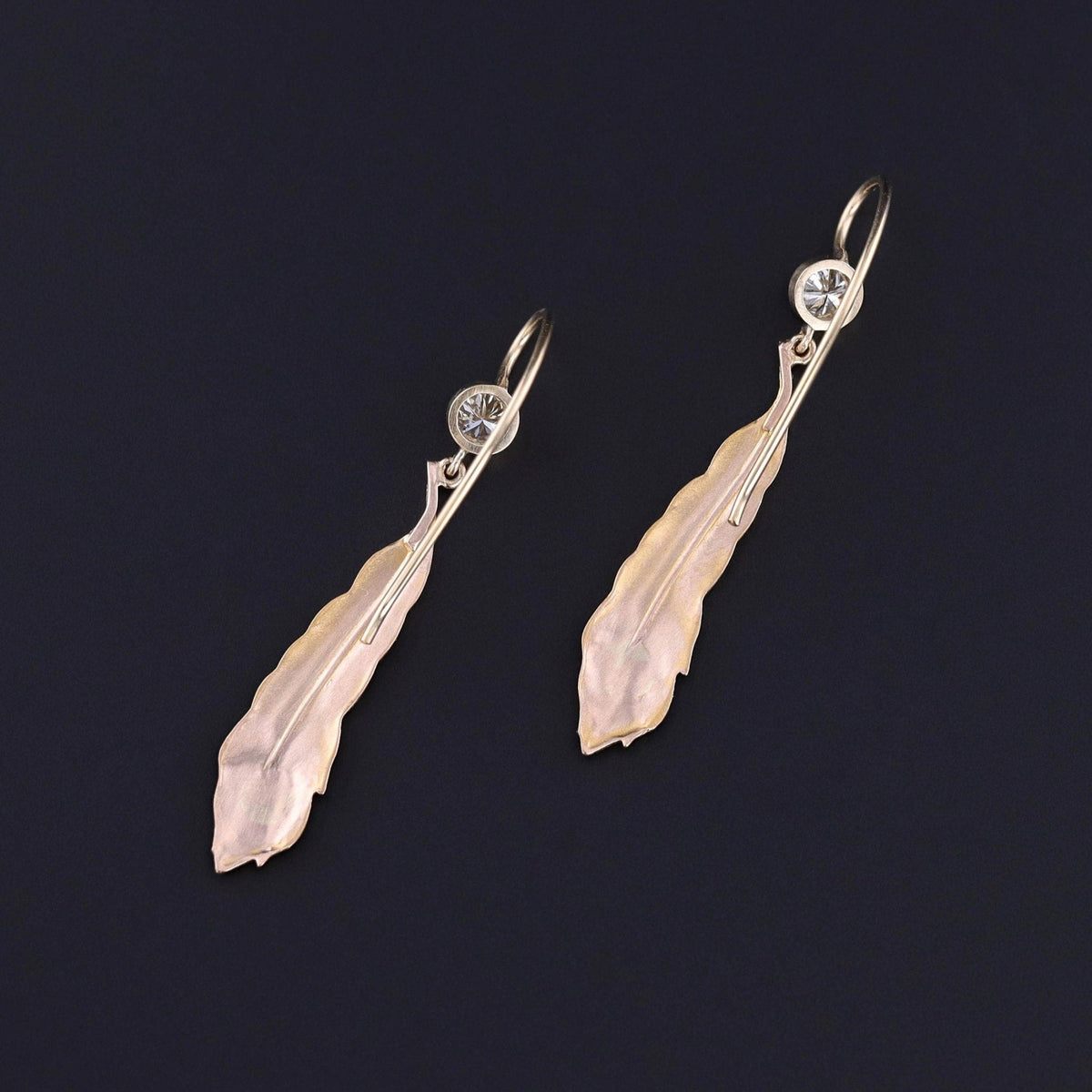 Antique Peacock Feather Earrings of 14k Gold - Trademark Antiques
