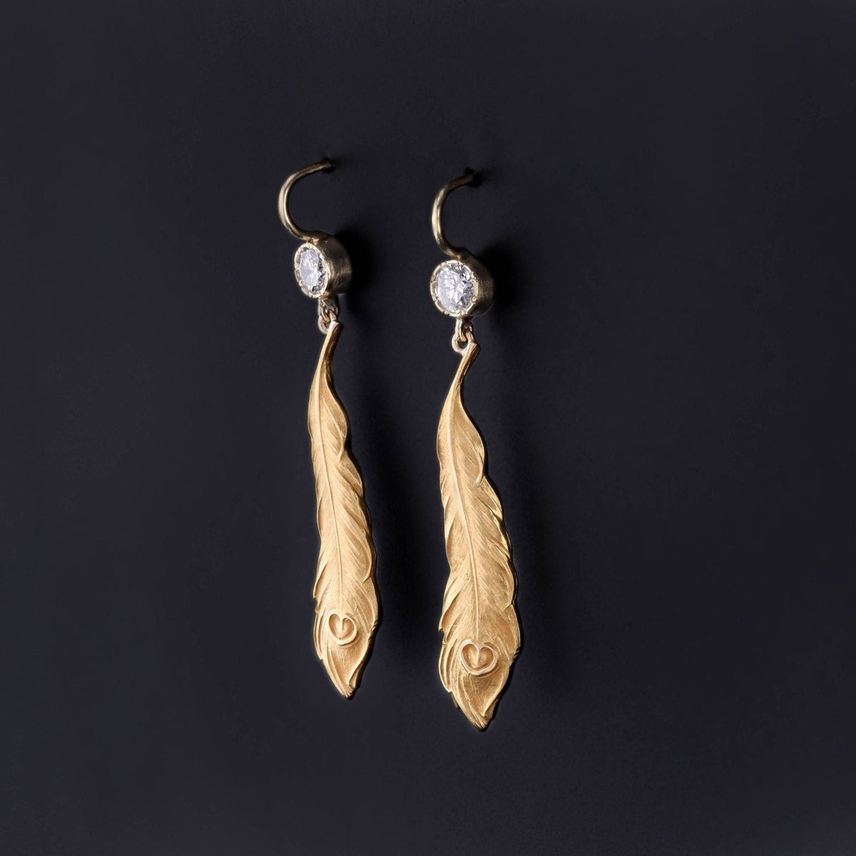 Antique Peacock Feather Earrings of 14k Gold - Trademark Antiques