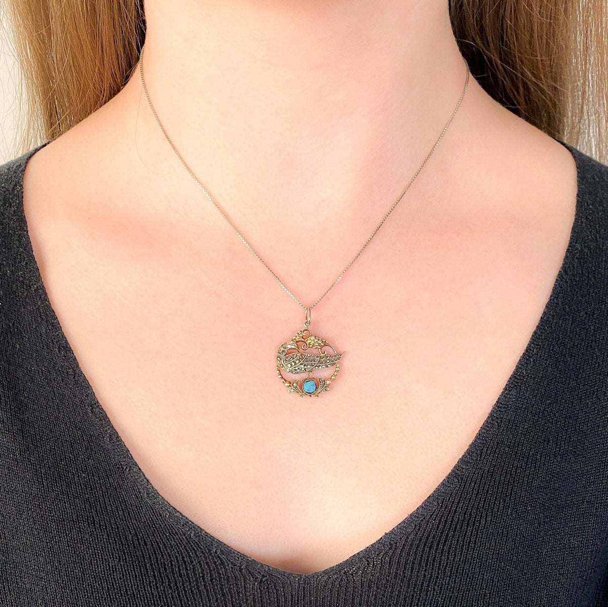 Antique Peacock Pendant with Opal and Marcasites - Trademark Antiques