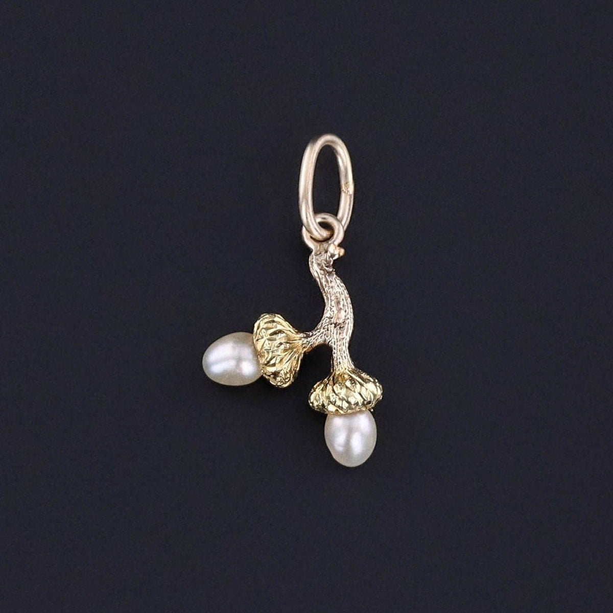 Antique Pearl Acorn Charm of 14k Gold - Trademark Antiques