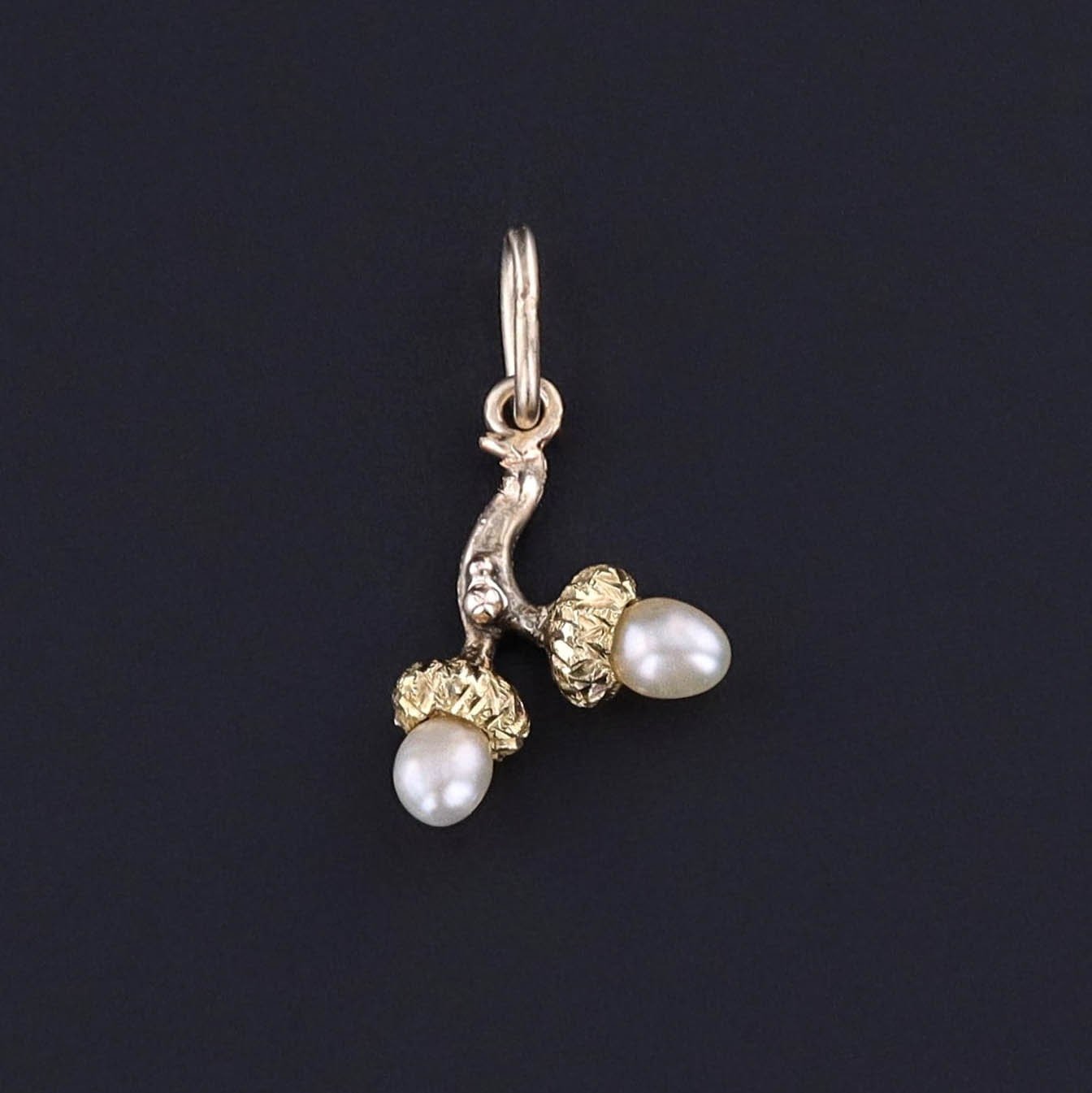 Antique Pearl Acorn Charm of 14k Gold - Trademark Antiques