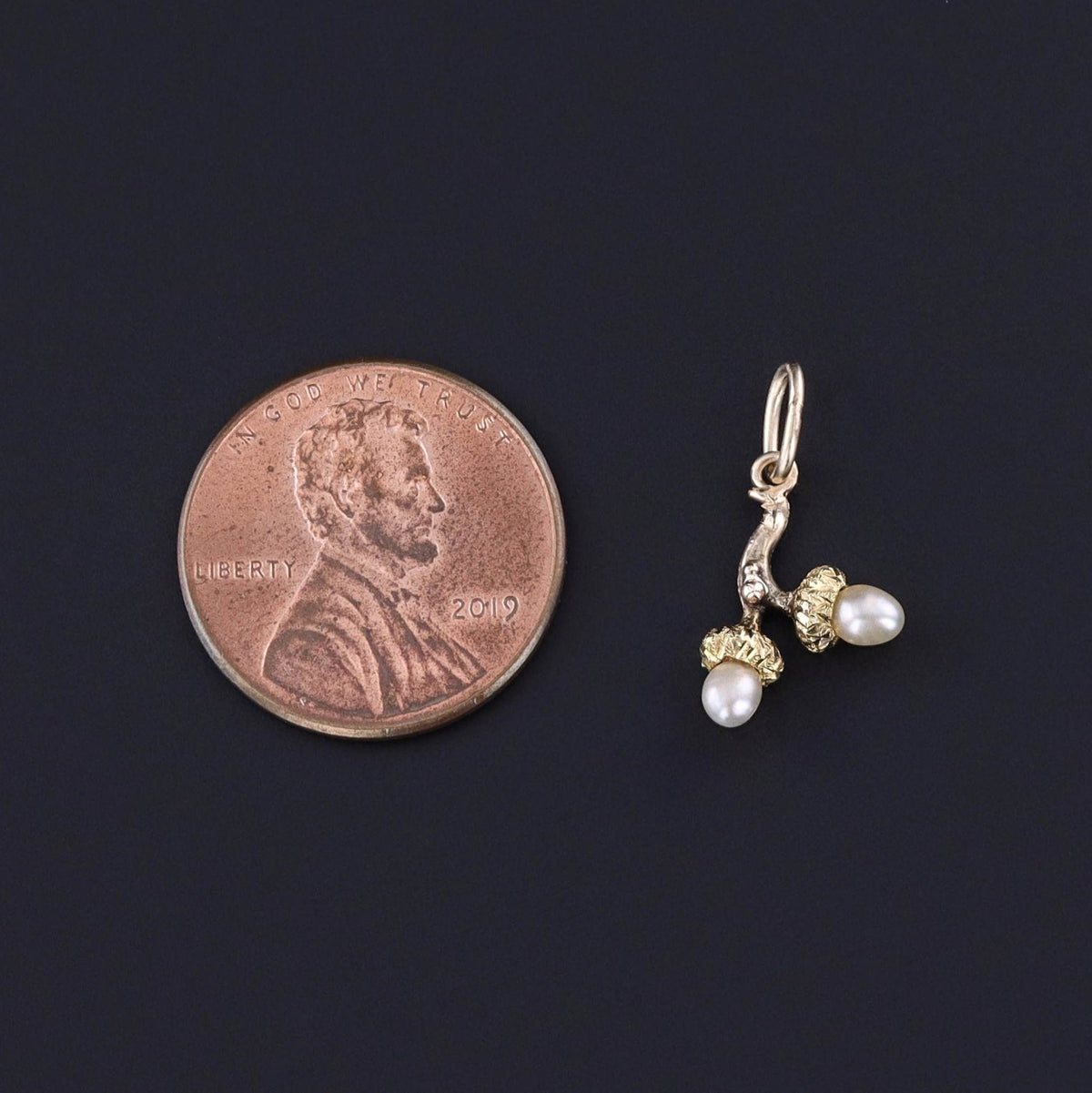 Antique Pearl Acorn Charm of 14k Gold - Trademark Antiques