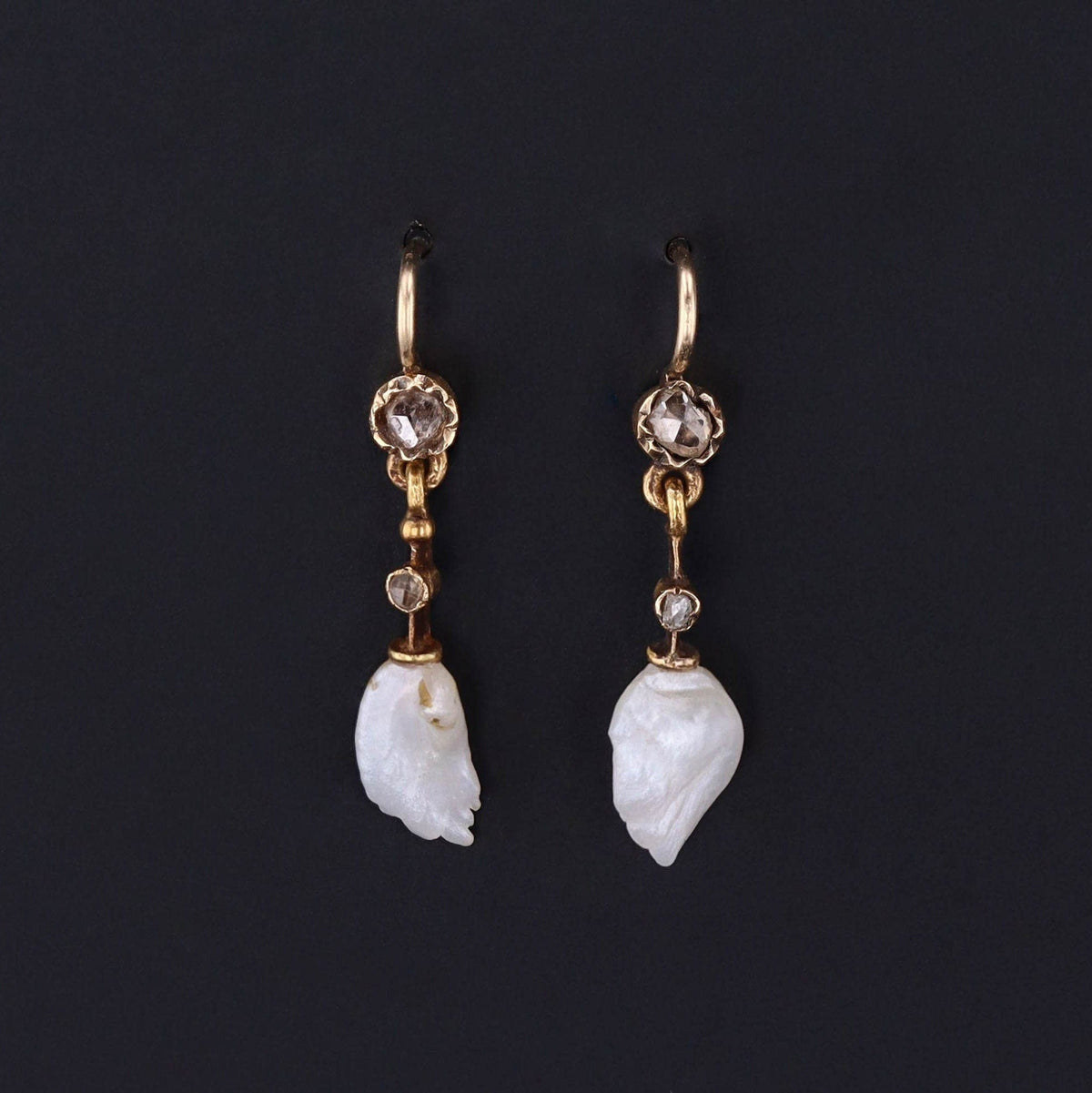 Antique Pearl and Diamond Conversion Earrings of 14k Gold - Trademark Antiques