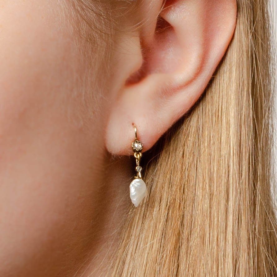 Antique Pearl and Diamond Conversion Earrings of 14k Gold - Trademark Antiques