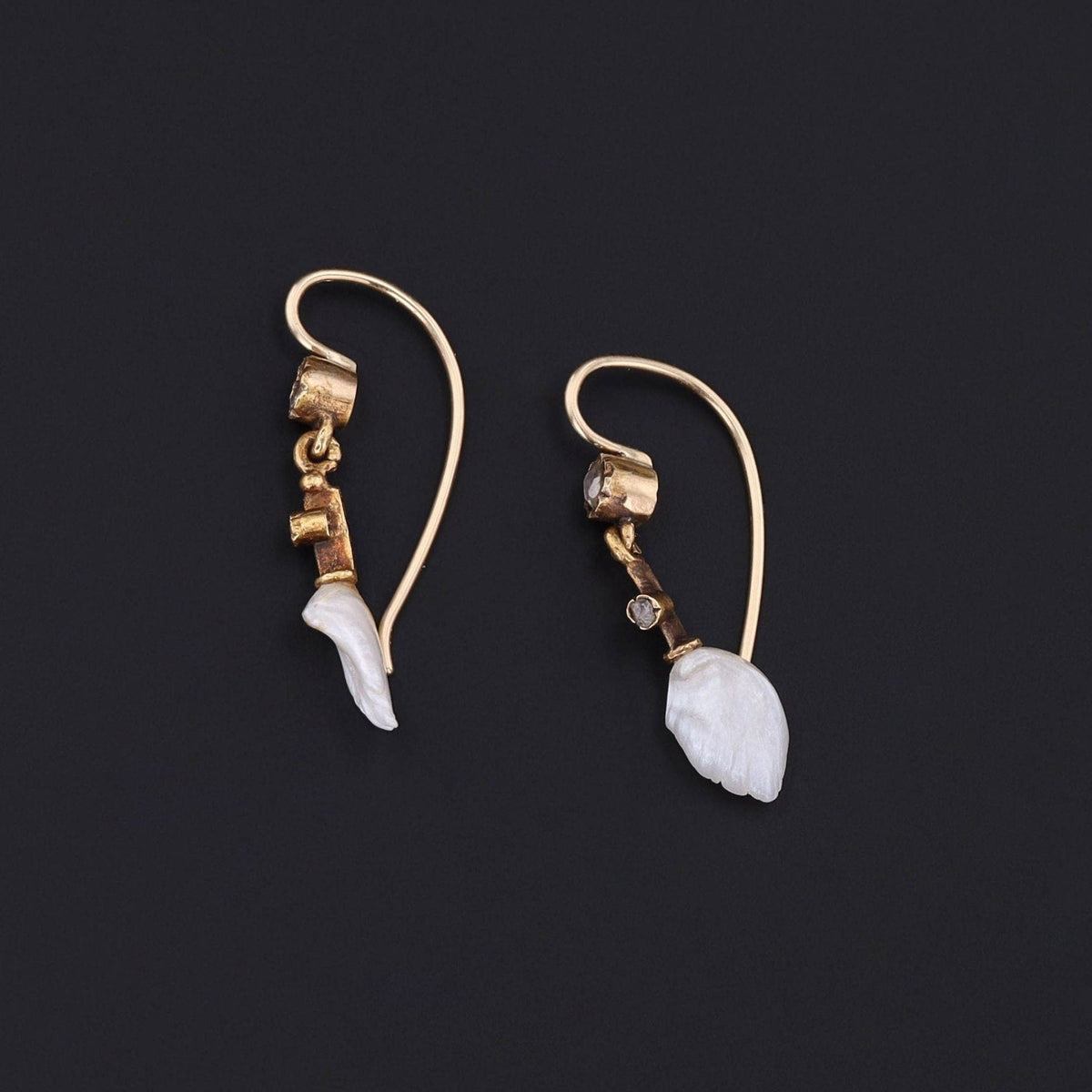 Antique Pearl and Diamond Conversion Earrings of 14k Gold - Trademark Antiques