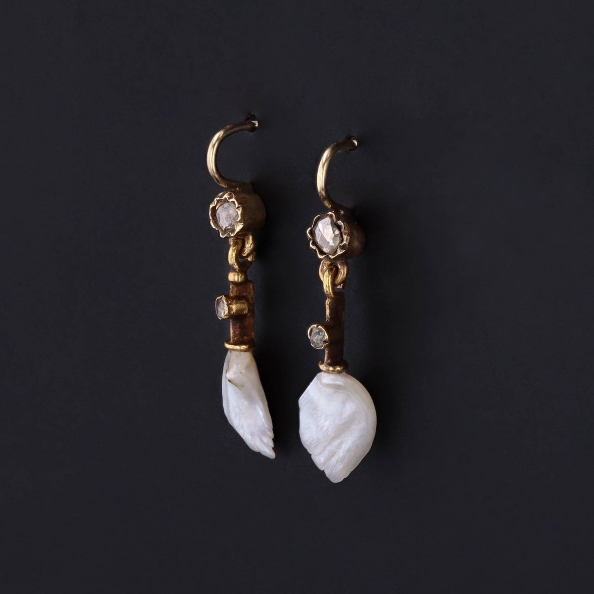 Antique Pearl and Diamond Conversion Earrings of 14k Gold - Trademark Antiques
