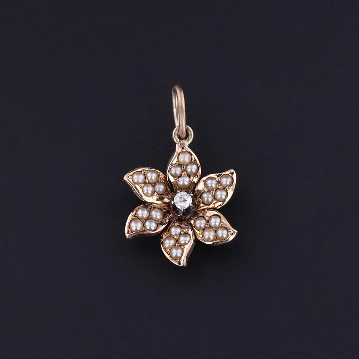 Antique Pearl and Diamond Flower Charm of 12ct Gold - Trademark Antiques