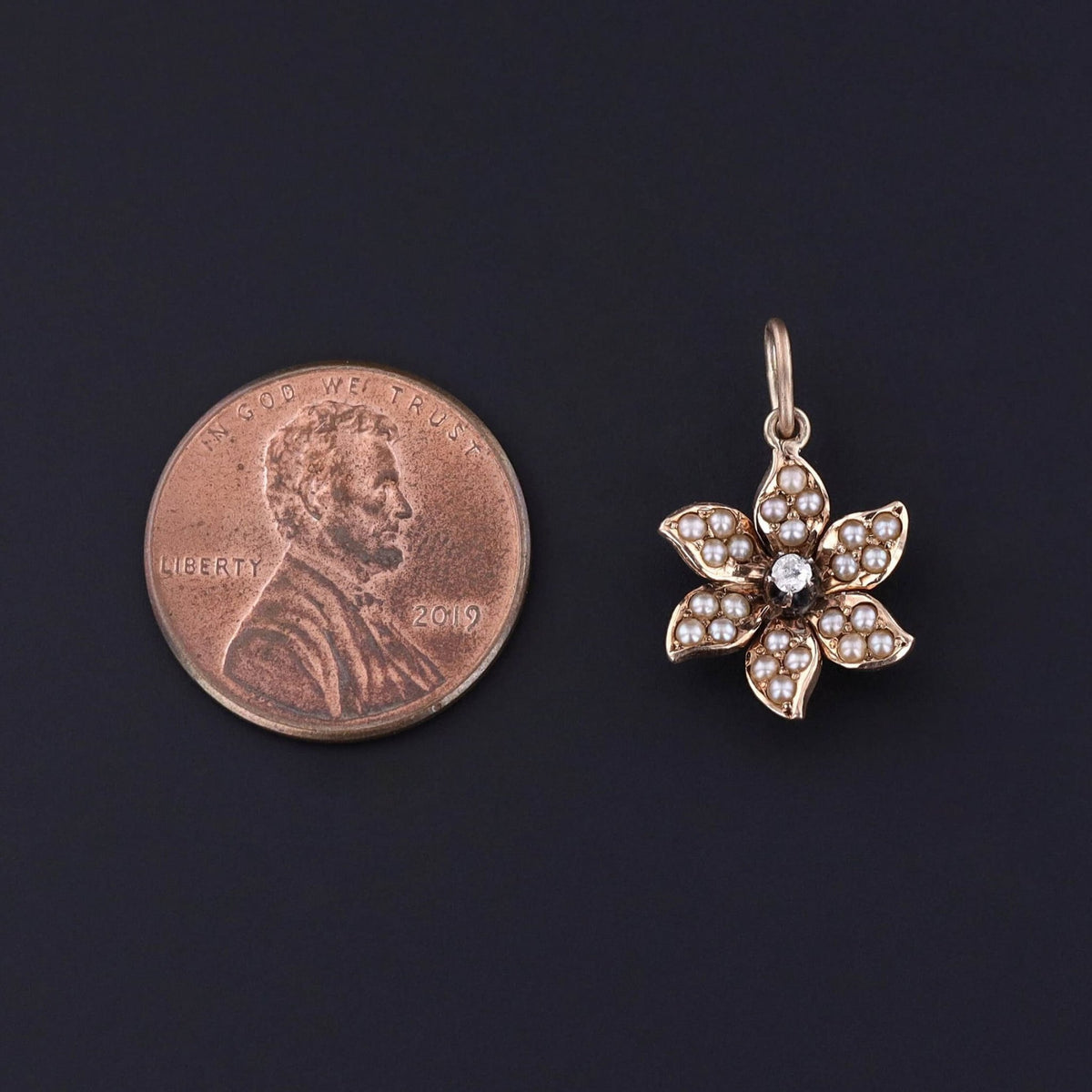 Antique Pearl and Diamond Flower Charm of 12ct Gold - Trademark Antiques