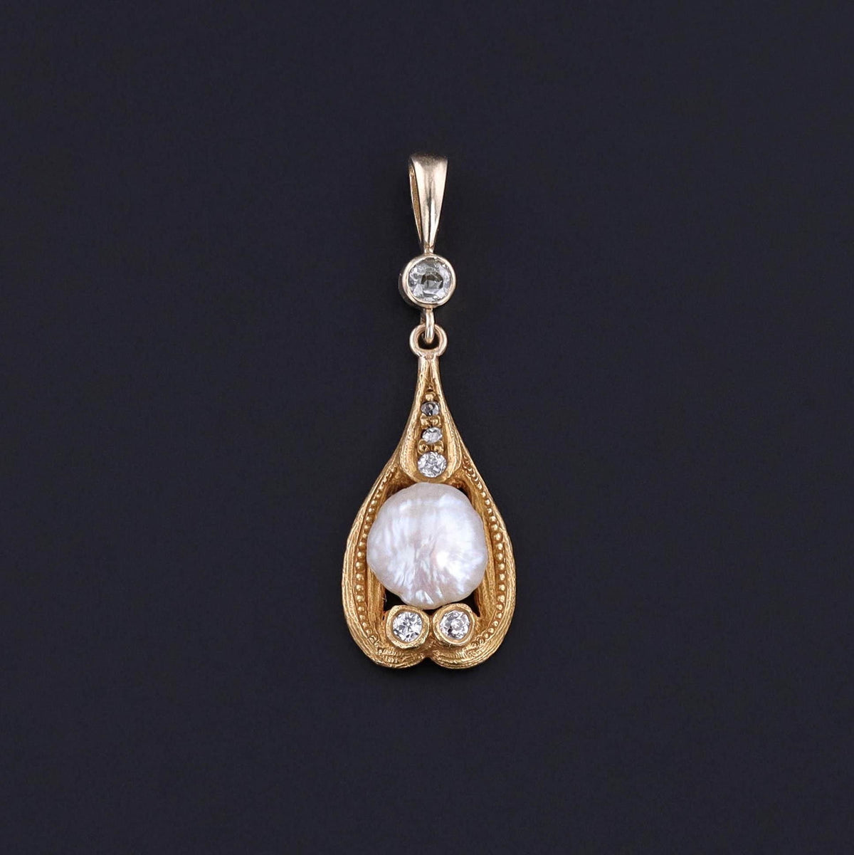 Antique Pearl and Diamond Pendant of 14k Gold - Trademark Antiques