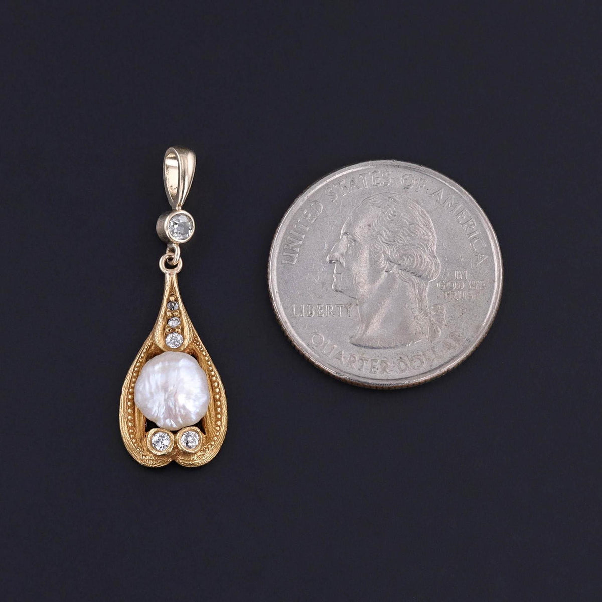 Antique Pearl and Diamond Pendant of 14k Gold - Trademark Antiques