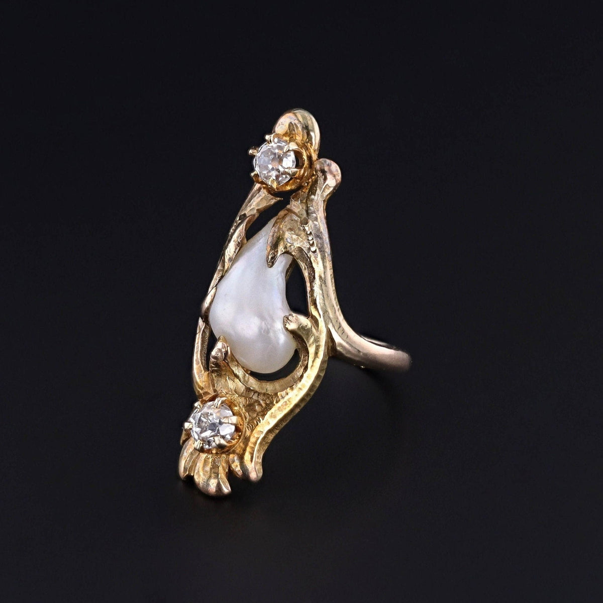 Antique Pearl and Diamond Ring of 10k Gold - Trademark Antiques