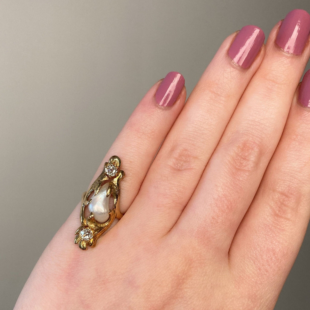 Antique Pearl and Diamond Ring of 10k Gold - Trademark Antiques