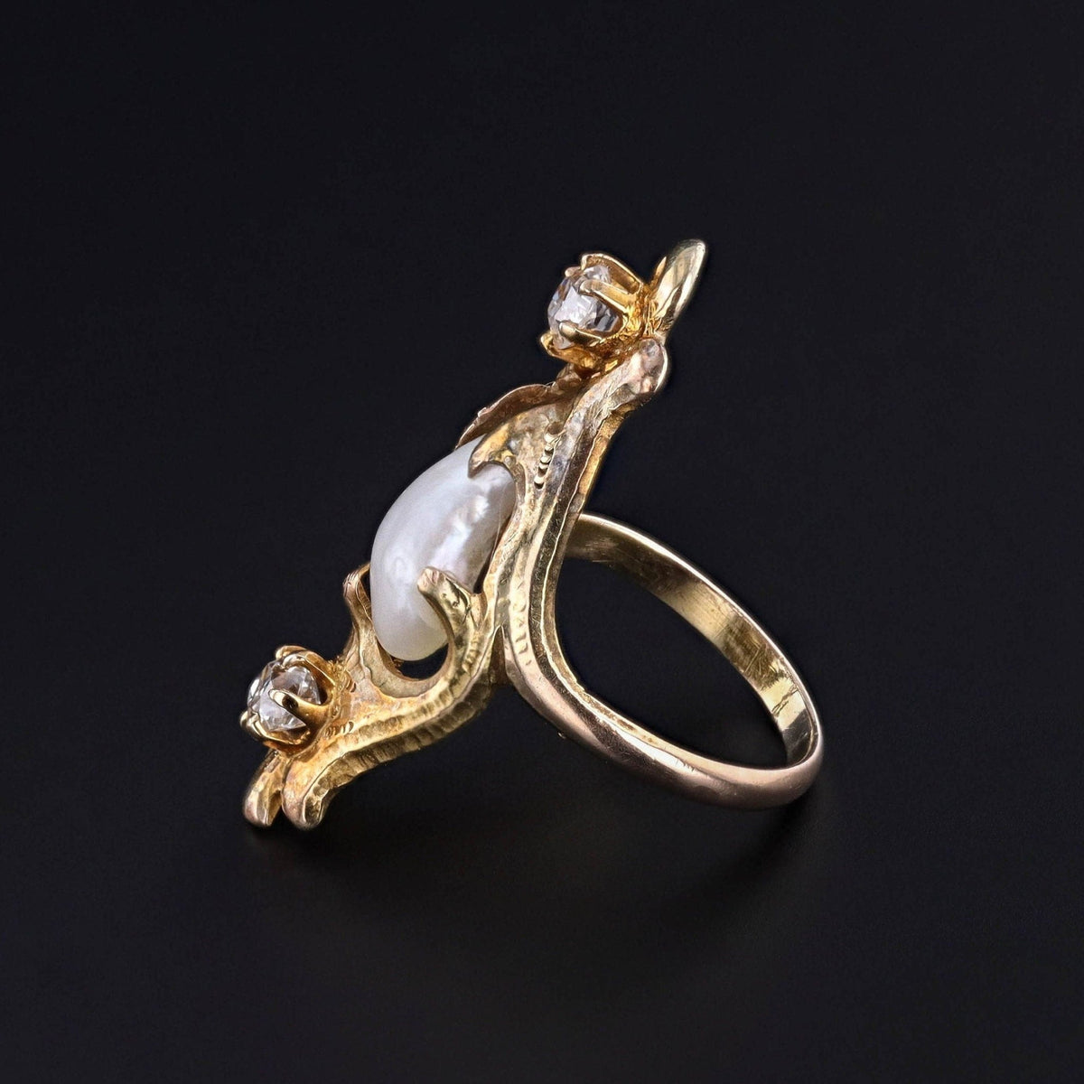 Antique Pearl and Diamond Ring of 10k Gold - Trademark Antiques