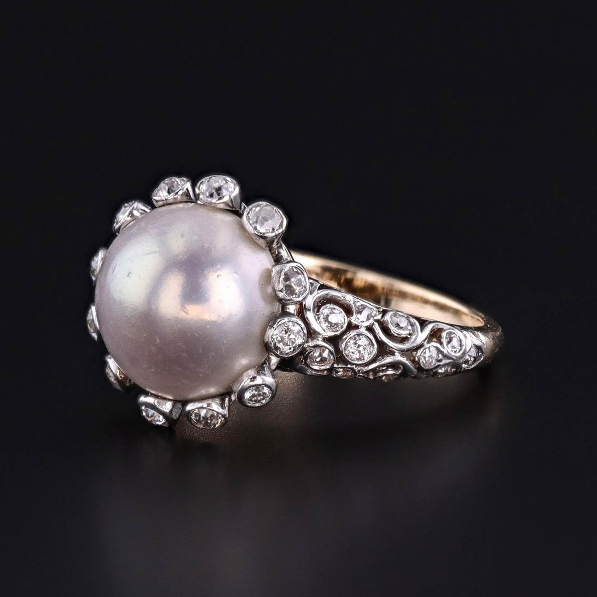 Antique Pearl and Diamond Ring of Gold and Platinum - Trademark Antiques