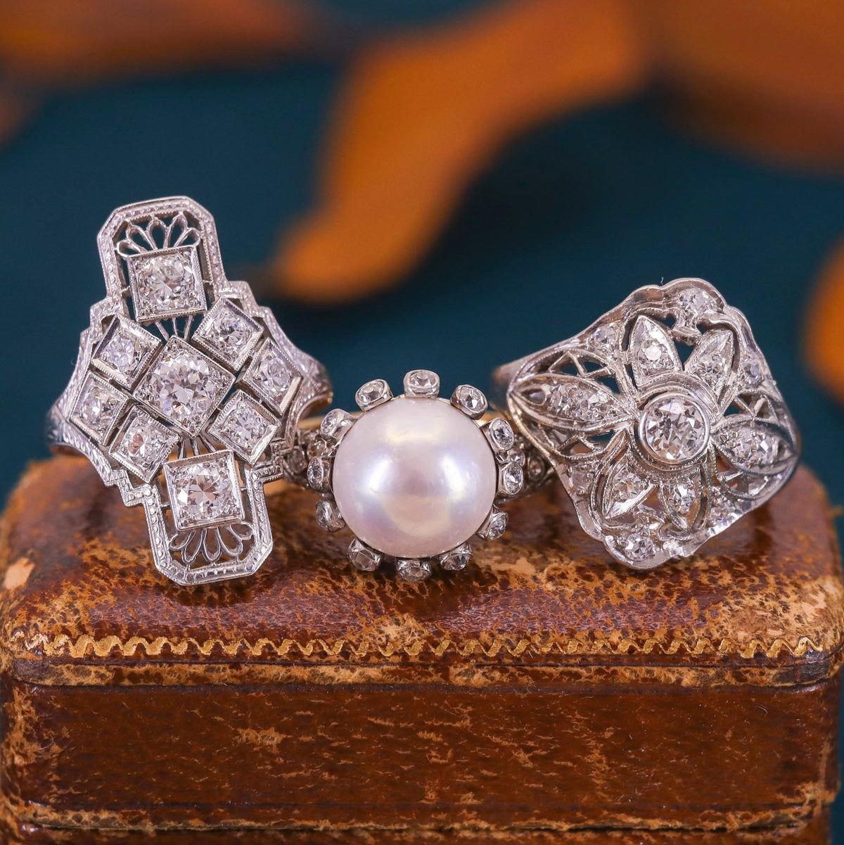 Antique Pearl and Diamond Ring of Gold and Platinum - Trademark Antiques