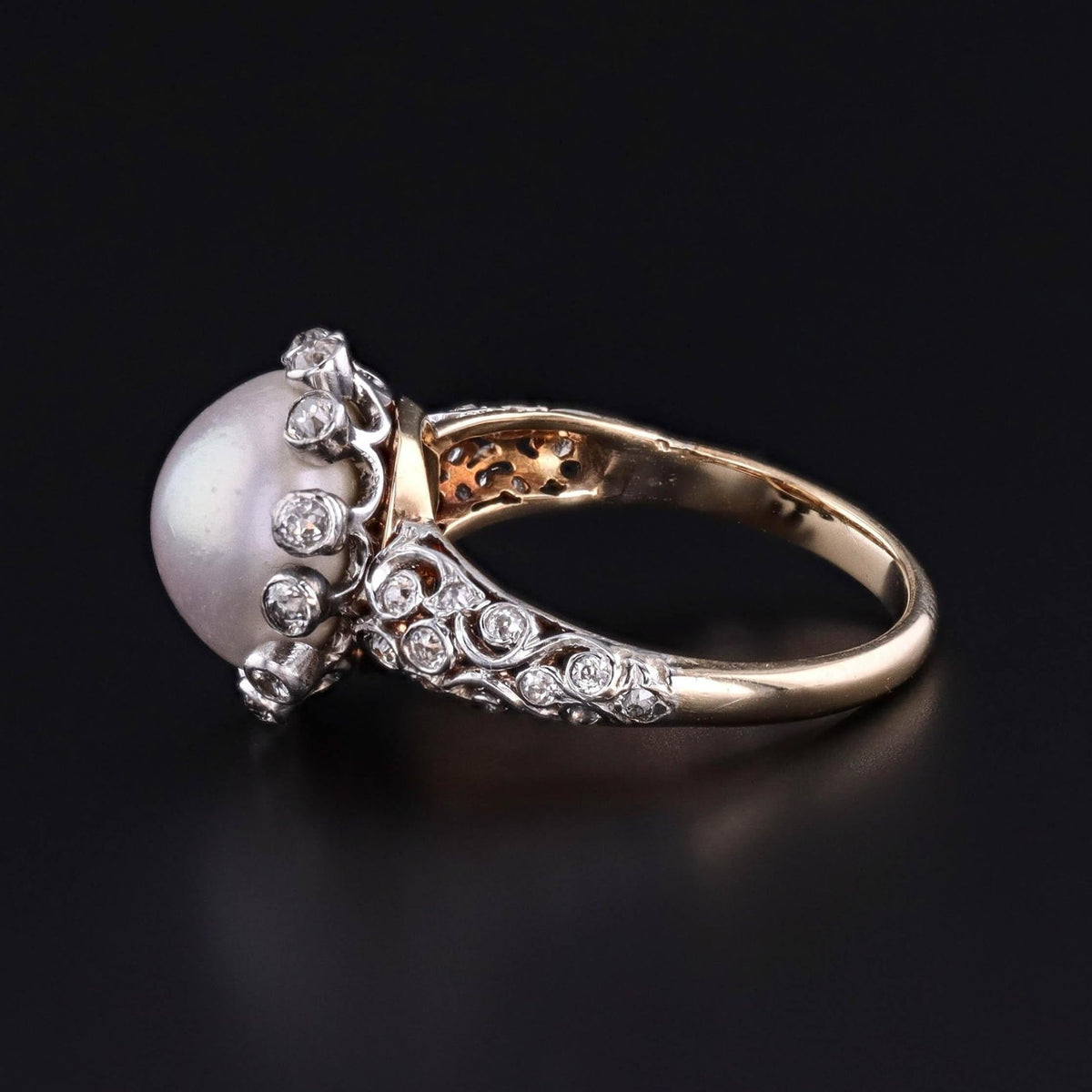 Antique Pearl and Diamond Ring of Gold and Platinum - Trademark Antiques