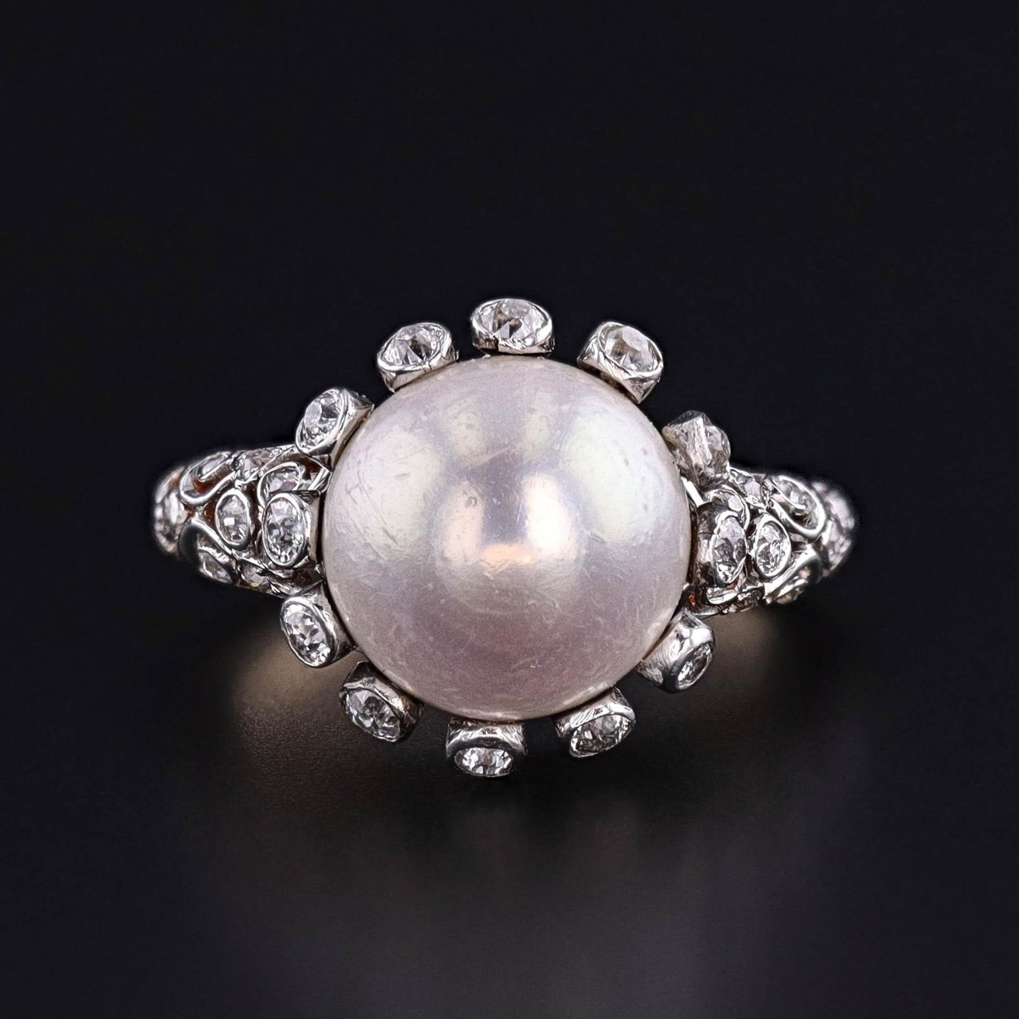 Antique Pearl and Diamond Ring of Gold and Platinum - Trademark Antiques