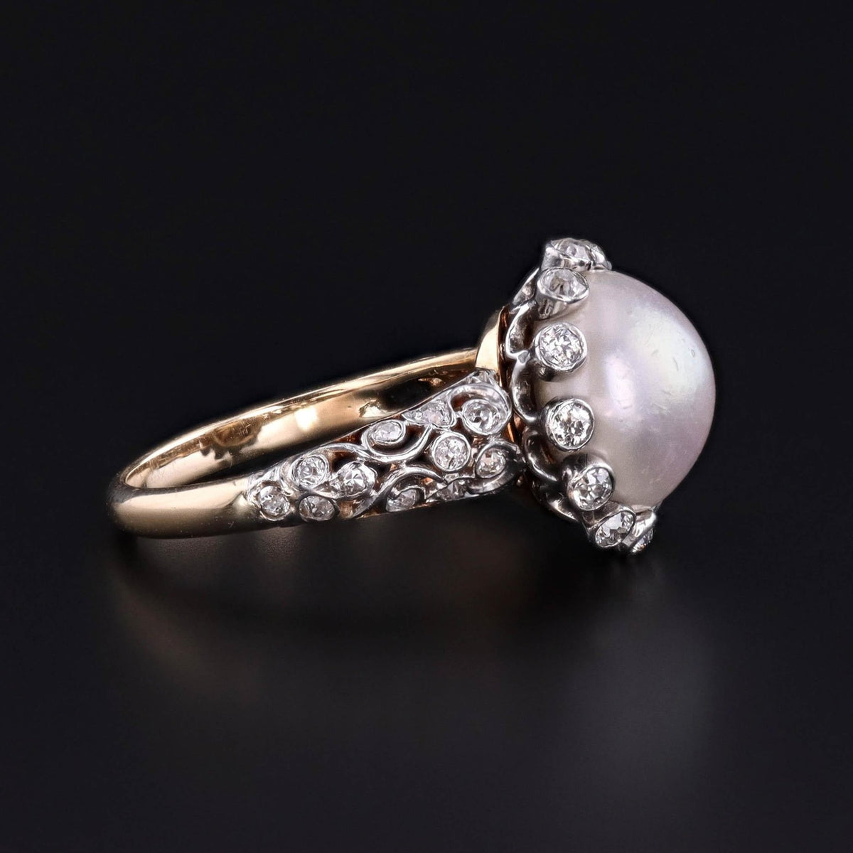 Antique Pearl and Diamond Ring of Gold and Platinum - Trademark Antiques