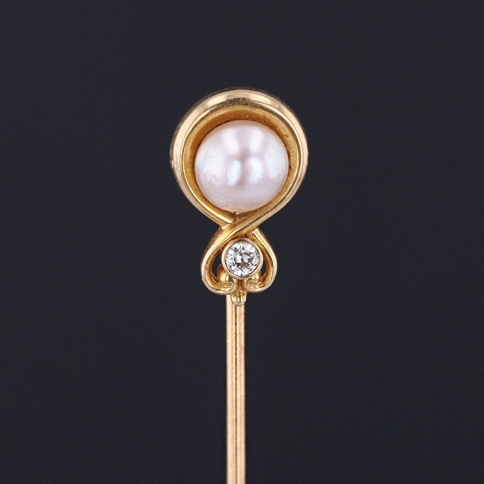 Antique Pearl and Diamond Stickpin of 14k Gold - Trademark Antiques
