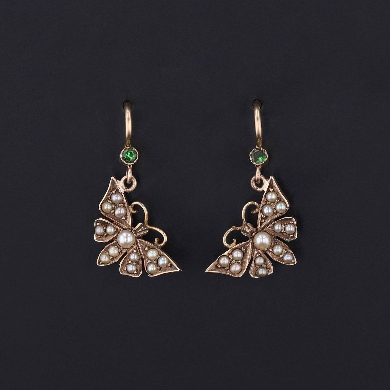 Antique Pearl and Garnet Butterfly Conversion Earrings of 14k Gold - Trademark Antiques