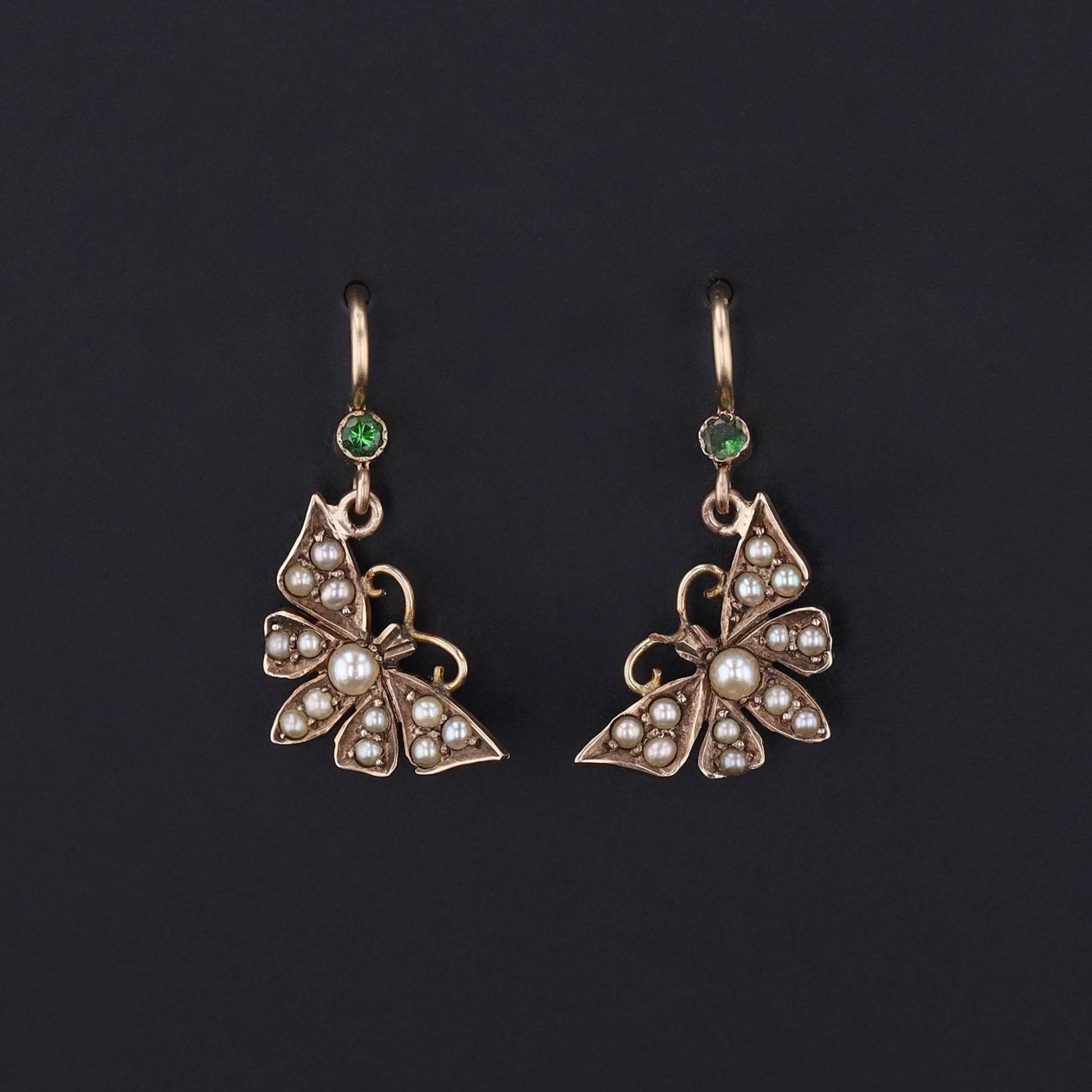 Antique Pearl and Garnet Butterfly Conversion Earrings of 14k Gold - Trademark Antiques