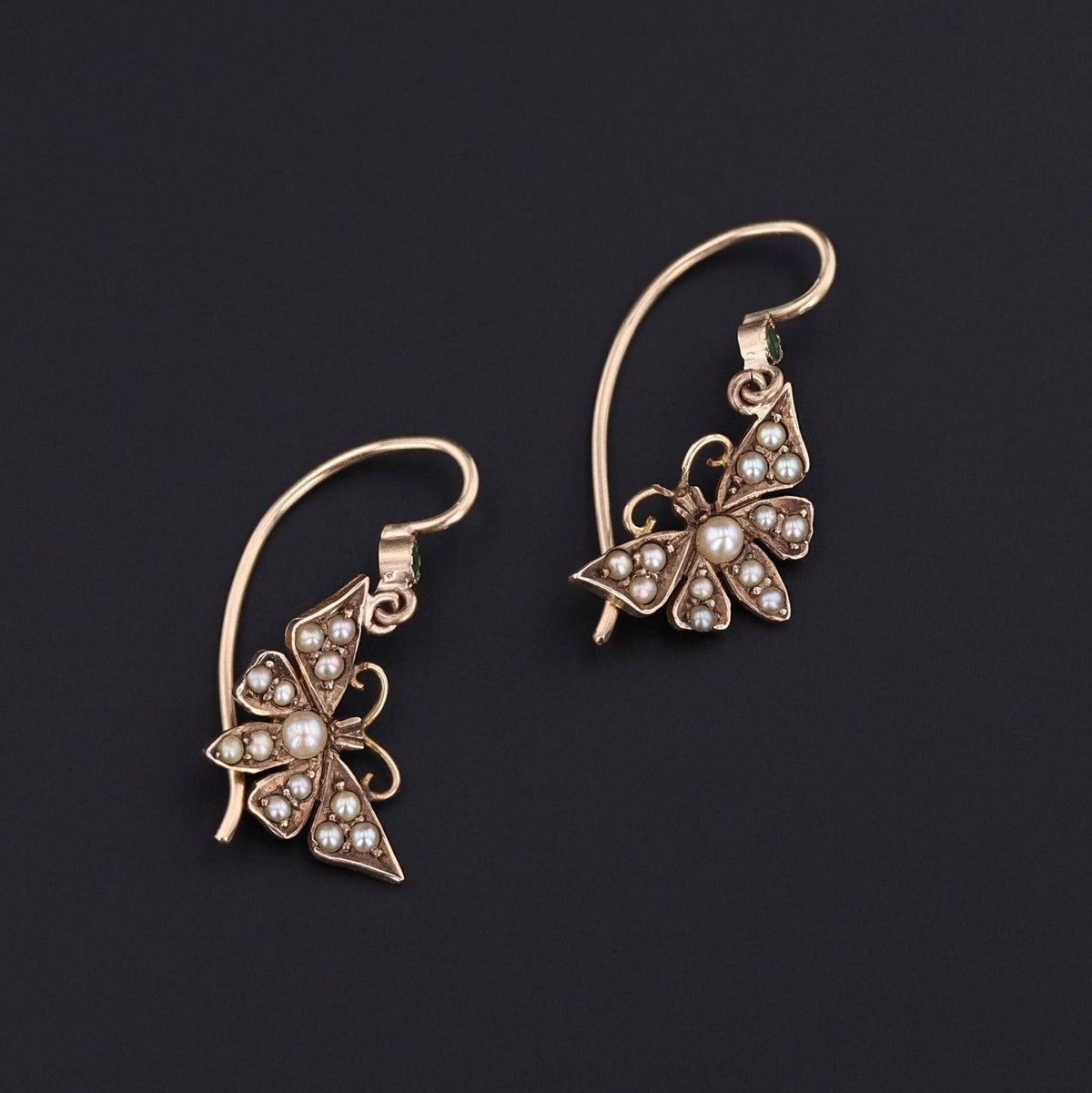 Antique Pearl and Garnet Butterfly Conversion Earrings of 14k Gold - Trademark Antiques